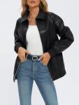 Oversized Black Faux Leather Jacket for Women