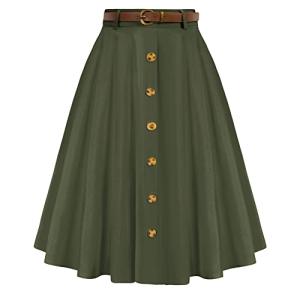 Army Green High Waist Midi Skirt with Pockets