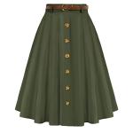 Army Green High Waist Midi Skirt with Pockets