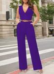 Stylish Pink V Neck Wide Leg Jumpsuit for Women
