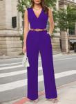 Stylish Pink V Neck Wide Leg Jumpsuit for Women
