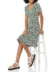 Women's Dark Green Floral Fit and Flare Dress