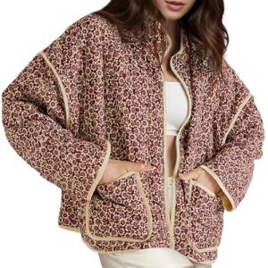 Floral Print Cropped Quilted Puffer Jacket for Women