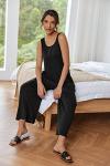 Ekouaer Black Sleeveless Summer Jumpsuit with Pockets