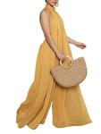 Yellow Halter Neck Wide Leg Jumpsuit for Women