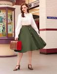 Army Green High Waist Midi Skirt with Pockets