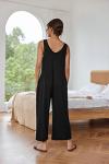 Ekouaer Black Sleeveless Summer Jumpsuit with Pockets