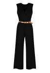 Pink Queen Sleeveless Deep V Neck Black Jumpsuit
