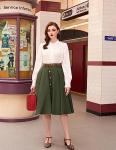 Army Green High Waist Midi Skirt with Pockets