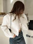 Beige Cropped Bomber Jacket with Pockets for Women