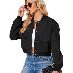 Zando Women's Cropped Black Bomber Jacket