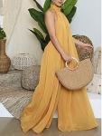 Yellow Halter Neck Wide Leg Jumpsuit for Women