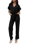 PrettyGarden Women's Summer Wrap Jumpsuit - Black