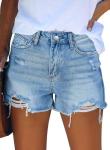 Light Blue High Waisted Ripped Denim Shorts for Women