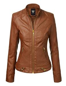 Women’s Camel Vegan Leather Biker Jacket