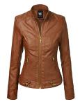 Women’s Camel Vegan Leather Biker Jacket