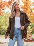 Oversized Brown Faux Leather Motorcycle Jacket