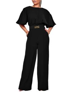 Acelyn Plus Size Elegant Black Wide Leg Jumpsuit