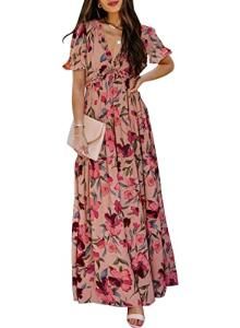 Boho Floral Deep V Neck Maxi Dress