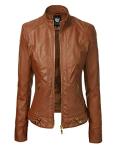Women’s Camel Vegan Leather Biker Jacket