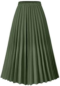 Green Midi Pleated Skirt for Women