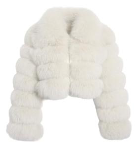 Fluffy White Faux Fur Cropped Winter Jacket