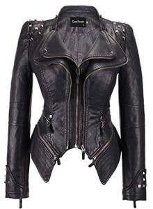 Chouyatou Women's Studded Faux Leather Biker Jacket