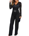 Ninimour Women's Rhinestone Floral Lace Jumpsuit