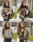 Army Green Short Quilted Bomber Jacket for Women
