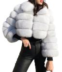 Fluffy White Faux Fur Cropped Winter Jacket