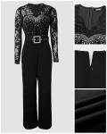 Ninimour Women's Rhinestone Floral Lace Jumpsuit