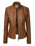 Women’s Camel Vegan Leather Biker Jacket
