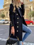 Black Double-Breasted Midi Length Trench Coat for Women