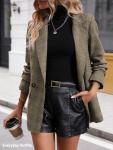 Chic Brown Plaid Blazer Jacket for Women