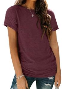 Soft Basic Short Sleeve Round Neck Tee - Wine