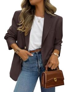 Coffee Long Sleeve Blazer with Pockets for Women