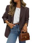 Coffee Long Sleeve Blazer with Pockets for Women