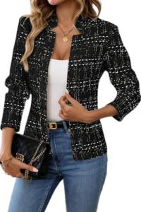 Slim Fit Black Tweed Blazer for Women