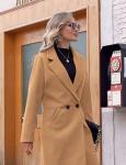 Hooever Women's Khaki Wool Peacoat with Notch Lapel