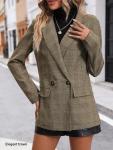 Chic Brown Plaid Blazer Jacket for Women