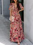 Boho Floral Deep V Neck Maxi Dress
