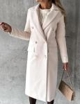 Beige Double Breasted Wool Midi Coat for Women