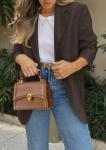 Coffee Long Sleeve Blazer with Pockets for Women