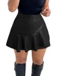 High Waisted Ruffle Mini PU Leather Skirt