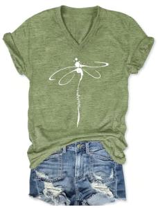 Cute Dragonfly V-Neck Tee for Summer