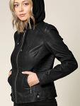 Faux Leather Moto Biker Jacket with Removable Hood