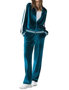 Ekouaer Women's Velvet Tracksuit Set with Pockets