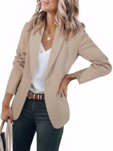 Cicy Bell Women's Open Front Casual Blazer - Khaki