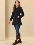 Allegra K Women's Classic Black Pea Coat with Pockets