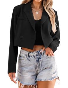 Luvamia Women's Cropped Blazer Jacket - Black